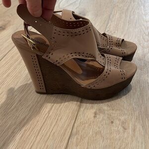 Maurices Tan Perforated Wedge Sandals